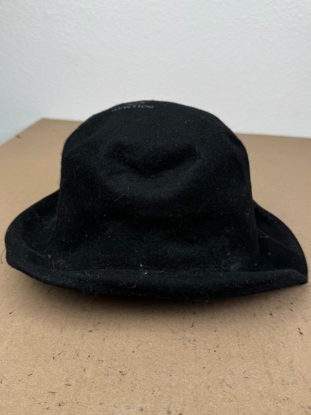 Bollman Black 100% Wool Felt Hat Made in USA Cloche Bucket DAMAGED